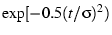 $\exp[-0.5(t/\sigma)^2)$