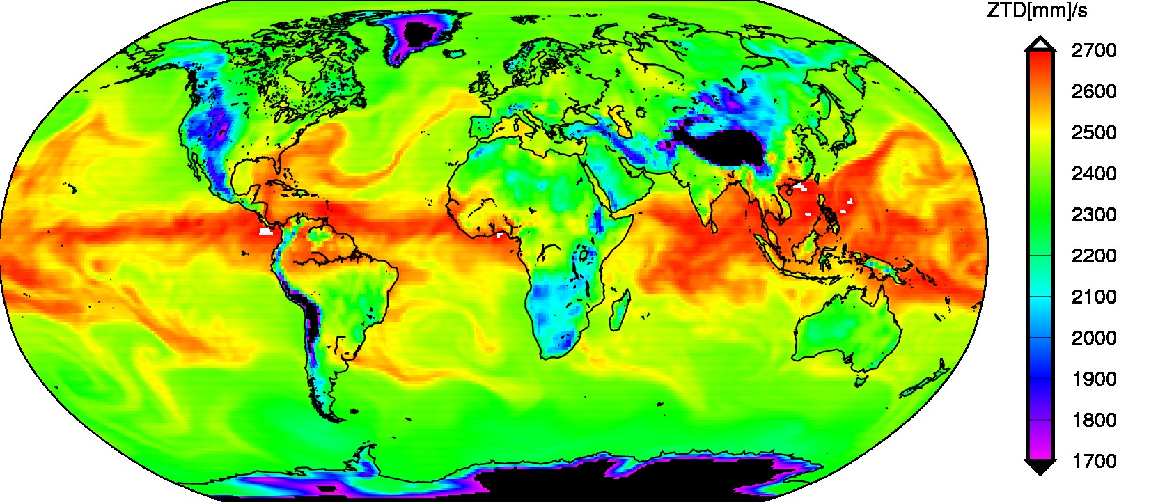 Example global ZTD derived from the NWM by G-Nut/Shu software